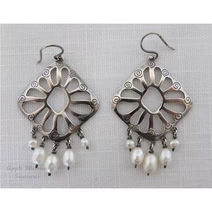 Silpada Sterling Silver & Freshwater Pearl Cutout Chandelier Earrings W2165